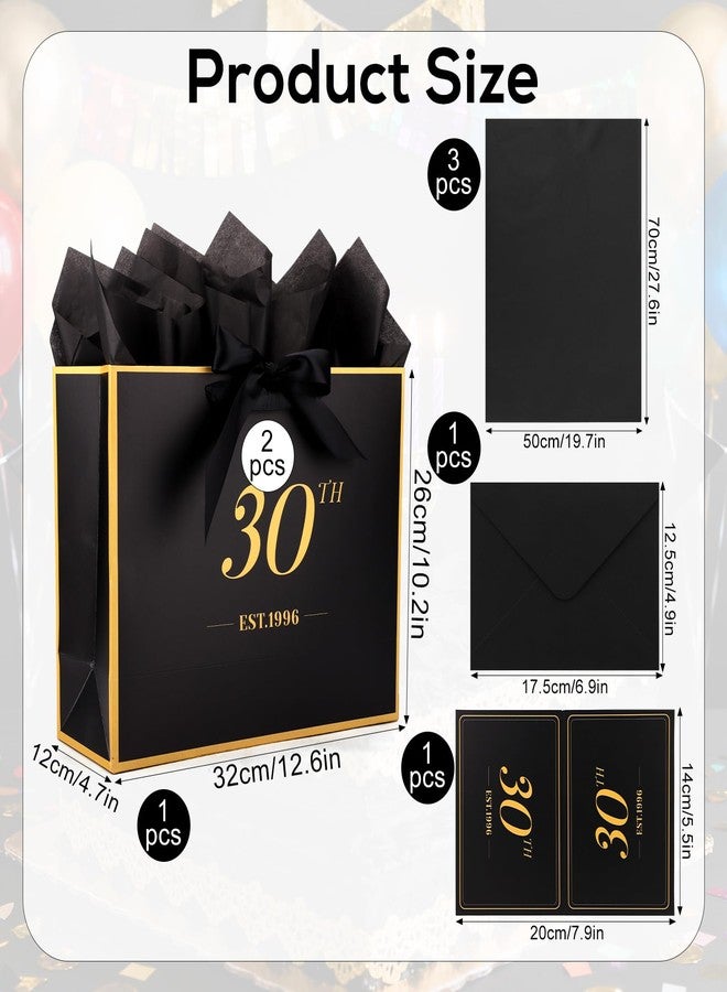 Fukaisu 30th Birthday Gift Bag with Card Envelope Ribbon & Tissue Papers for Men Women, EST.1996 30 Year Old 13" Anniversary Keepsake Party Favor Goodie Shopping Bags for Gifts Wrapping (Black Gold) - Image 2
